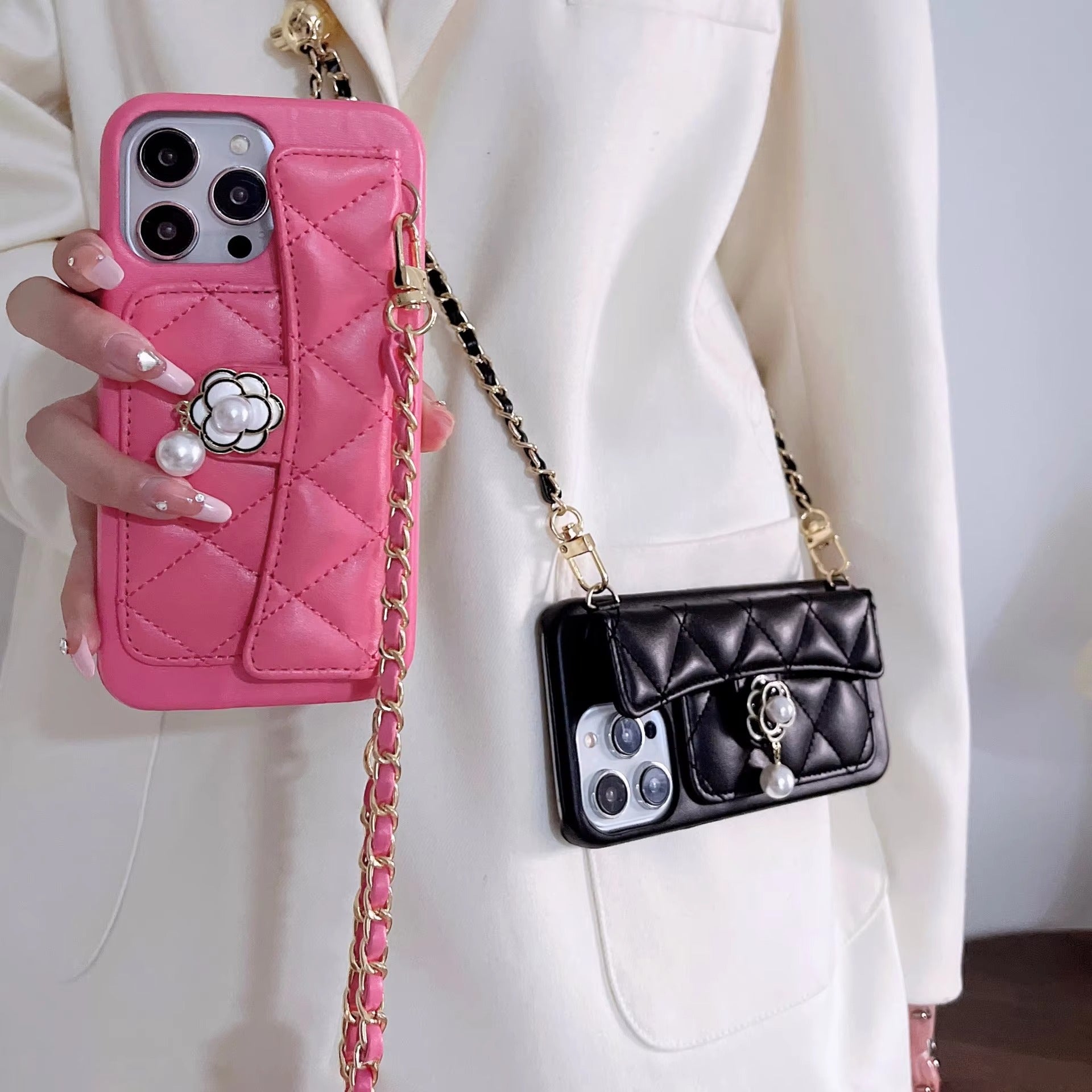 Premium Apple iPhone Case, MagSafe Compatible, Camera Lens & Screen Protection, Ultra Thin, Shockproof, Magnetic Full All Around Cover – Camellia Leather Wallet Case with Card Slot & Crossbody Lanyard