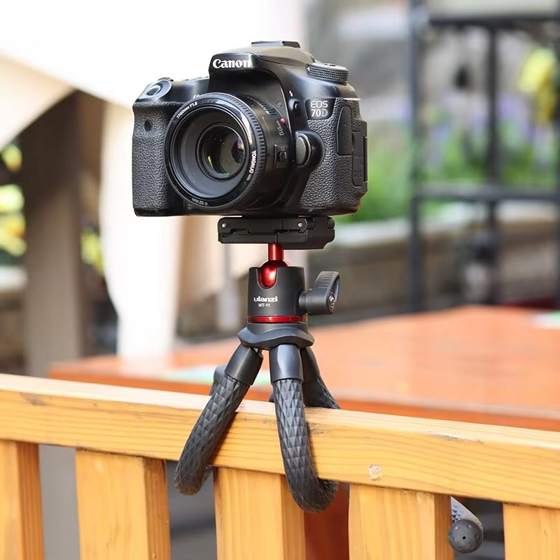 Robust, Flexible Octopus Tripod with Ball Head – Extendable 1/4'' Screw, Cold Shoe, Phone Clip for Camera, and Apple iPhone