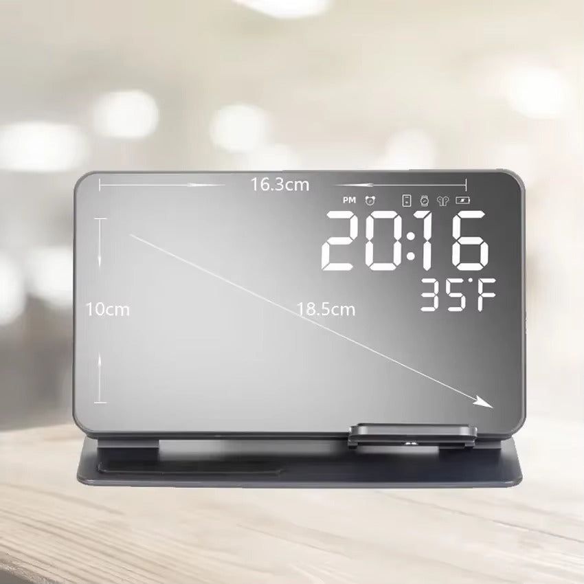 Premium 4 in 1 Wireless Charging Station with Alarm Clock – Fast Charger Stand for iPhone, Apple Watch, AirPods, Samsung Galaxy, Temperature & Date Display
