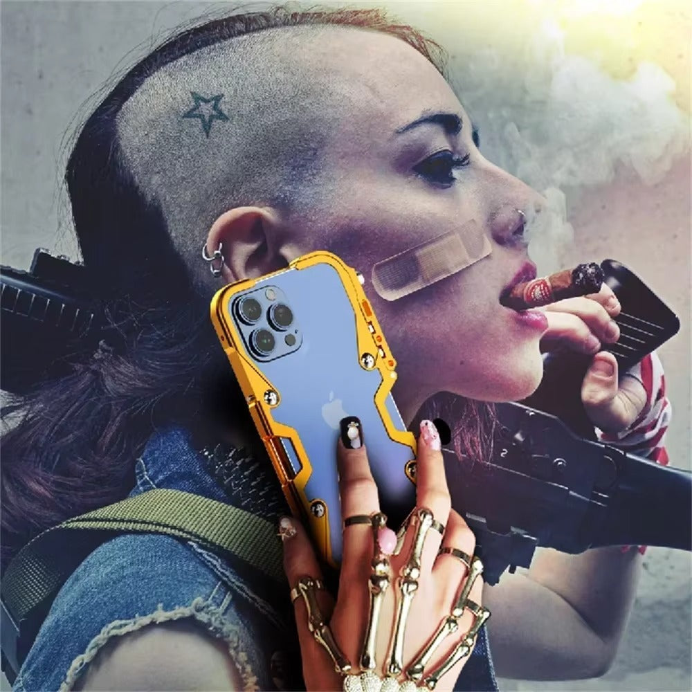 Luxury Apple iPhone Case, MagSafe Compatible, Camera Lens and Screen Protection, Ultra Thin, Shockproof, Magnetic, Full All Around Protection, Handmade Skull Metal Cover