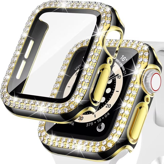 Luxury, Bling Diamond Case with Glass Screen Protector for Apple Watch – for 38mm, 40mm, 41mm, 42mm, 44mm, 45mm