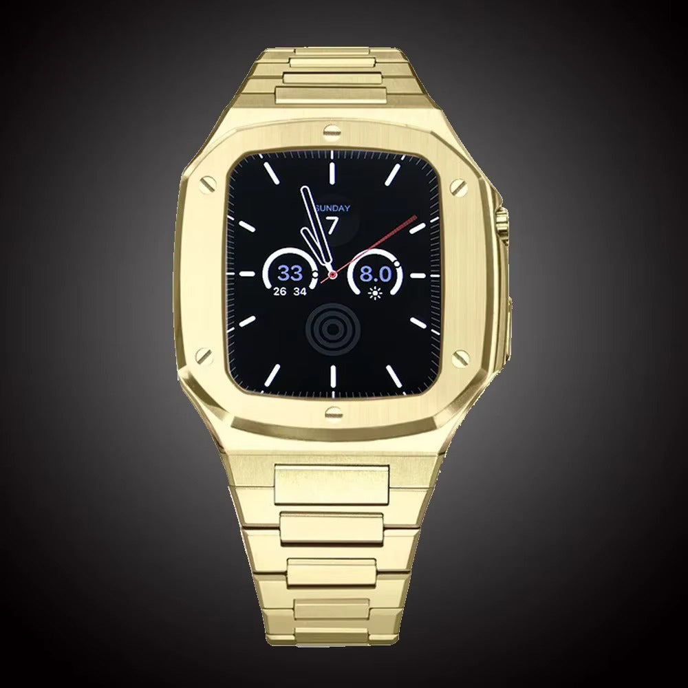 Luxury Metal Mod Kit for Smartwatch – Bezel Frame, Strap, and Case Set for 44mm to 45mm Watches, Premium Custom Accessories