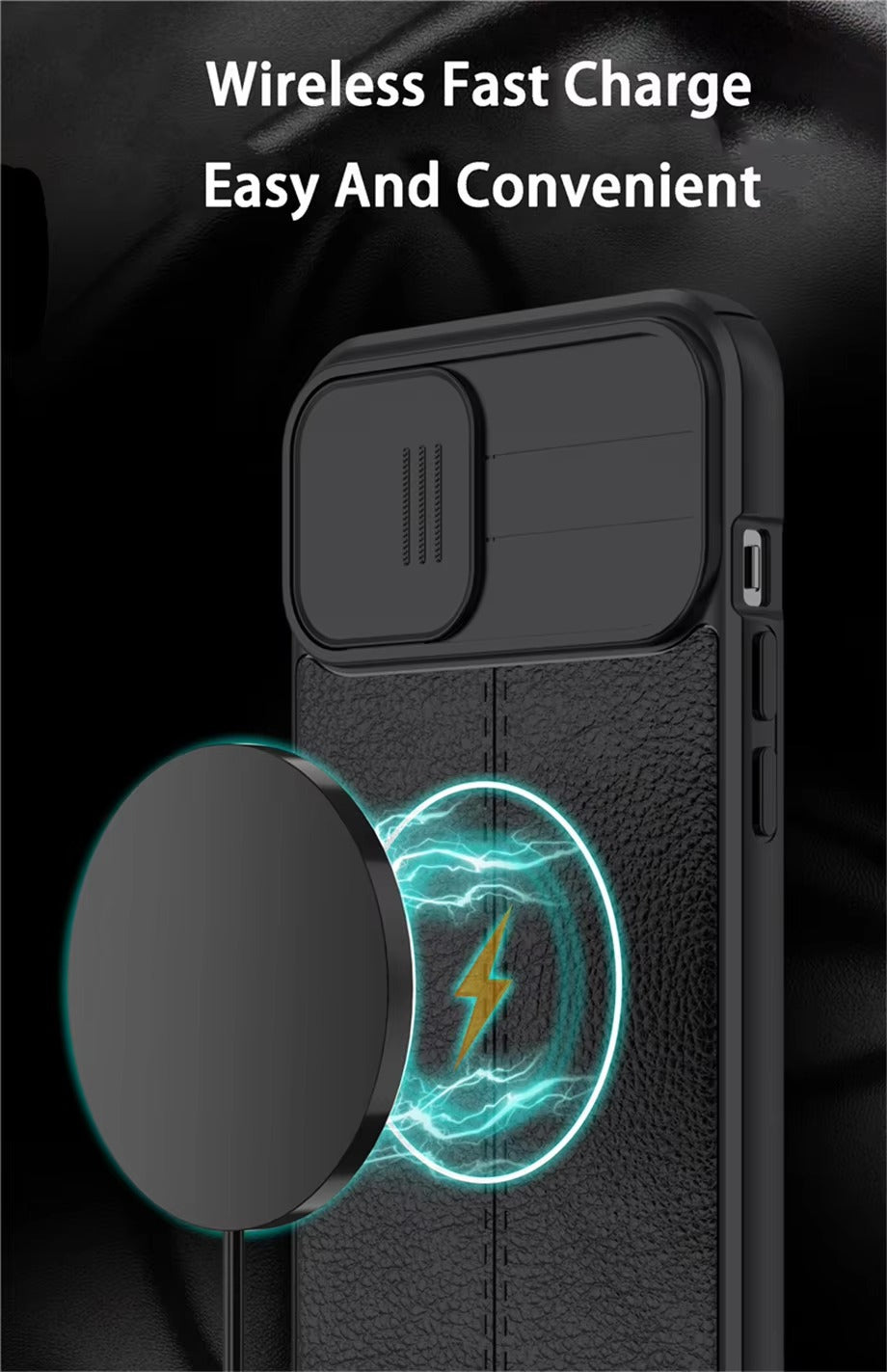 Luxury Leather Texture Apple iPhone Case, MagSafe Compatible, Ultra Thin Magnetic Shockproof Sliding Camera Lens Protector