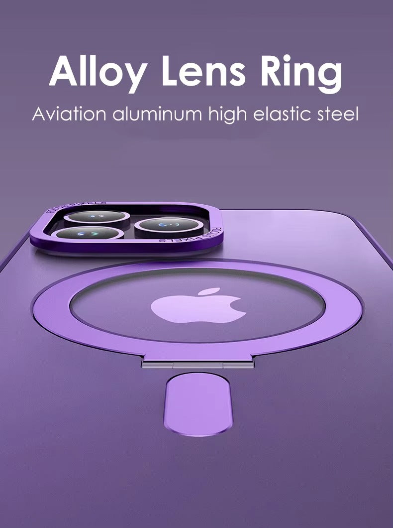 High Quality Apple iPhone Case MagSafe Compatible, Camera Lens & Screen Protection, Cover with Aluminum Stand & Metal Lens