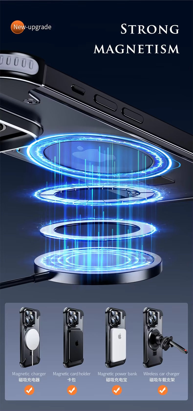 Luxury Edgeless Apple iPhone Case, MagSafe Compatible, Ultra Thin Magnetic Metal Frame and Aluminum Kickstand