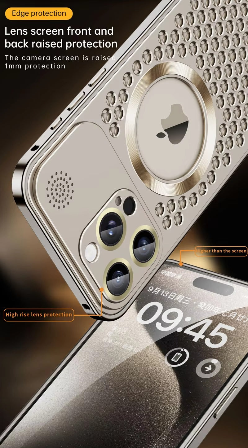 High Quality Apple iPhone Case, MagSafe Compatible, Camera Lens & Screen Protection, Ultra Thin, Shockproof, Magnetic Full All Around Cover – Metal Heat Dissipation Case with Magnetic Aluminum Back for Enhanced Cooling