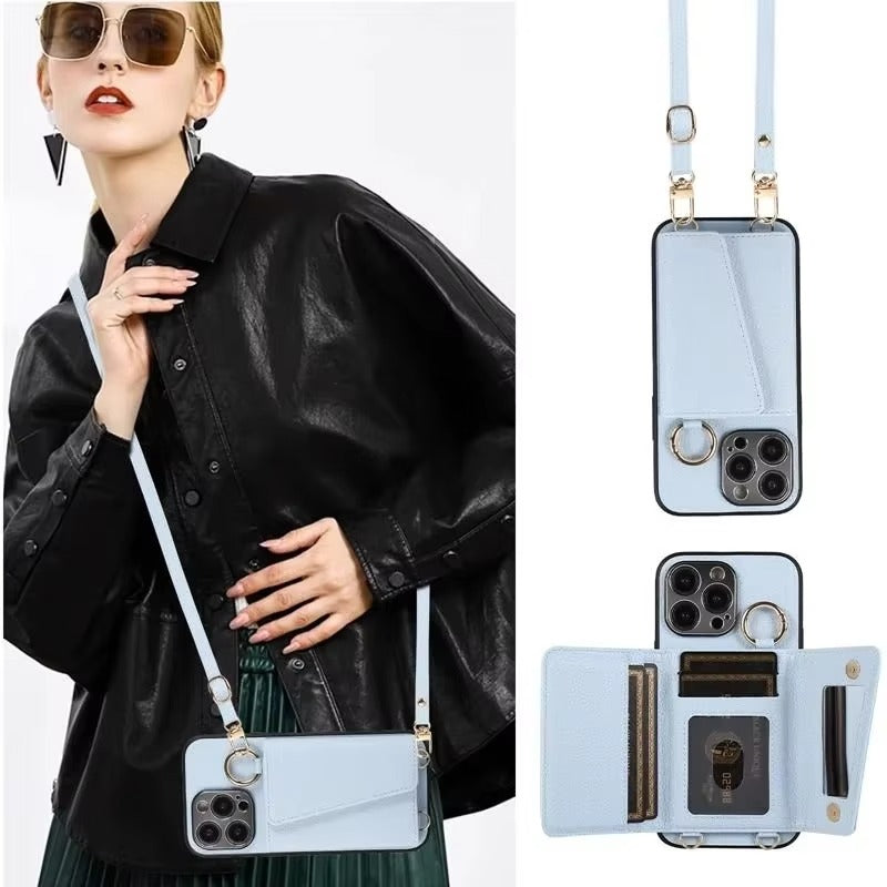 High-End Apple iPhone Case, MagSafe Compatible, Camera Lens & Screen Protection, Ultra Thin, Shockproof, Magnetic Full All Around Cover – Crossbody Leather Wallet Case with Finger Ring Buckle & Card Slots