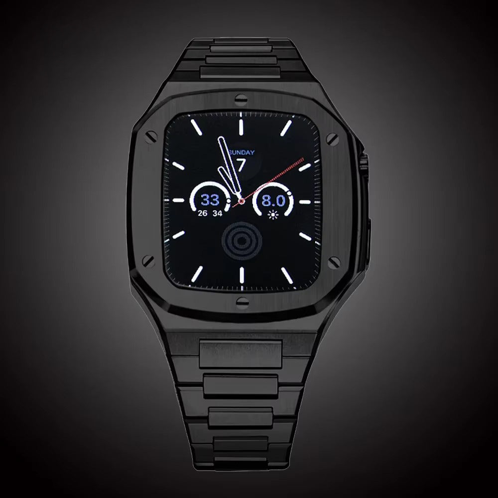 Luxury Metal Mod Kit for Smartwatch – Bezel Frame, Strap, and Case Set for 44mm to 45mm Watches, Premium Custom Accessories