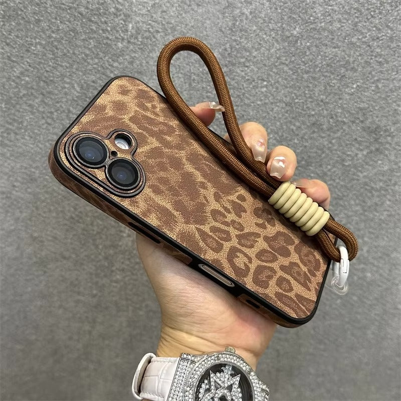 Luxury Apple iPhone Case MagSafe Compatible, Camera Lens & Screen Protection, Ultra Thin Shockproof Magnetic Full All Around Protection Cover with Wrist Strap & Leopard Design