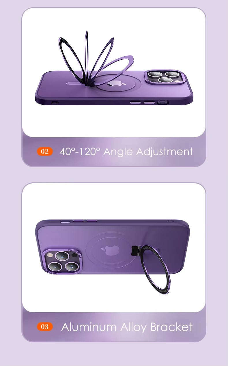 High Quality Apple iPhone Case MagSafe Compatible, Camera Lens & Screen Protection, Cover with Aluminum Stand & Metal Lens
