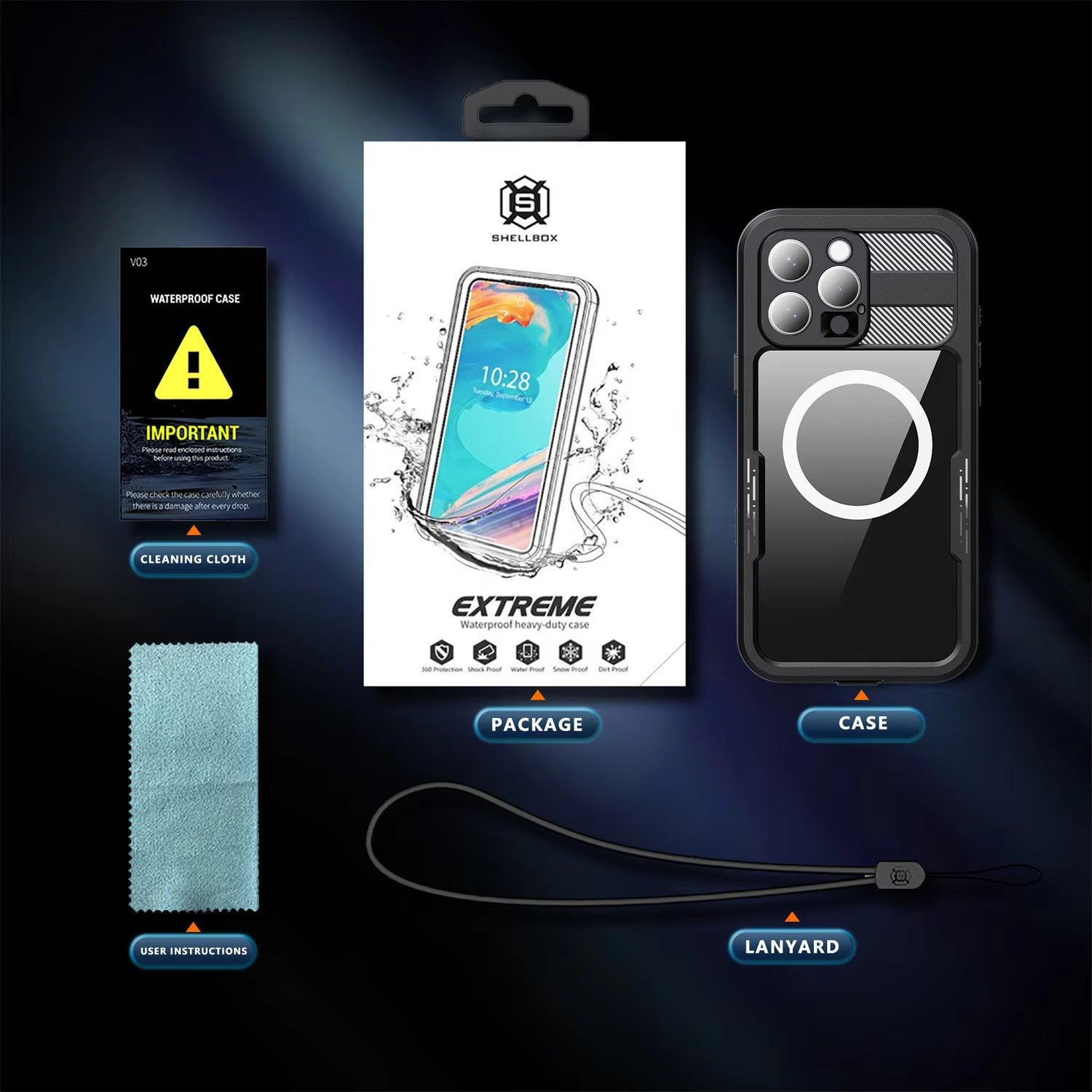 Premium Apple iPhone Case MagSafe Compatible, Camera Lens & Screen Protection, Ultra Thin Shockproof Magnetic Full All Around Protection Cover with IP68 Waterproof Charging Design