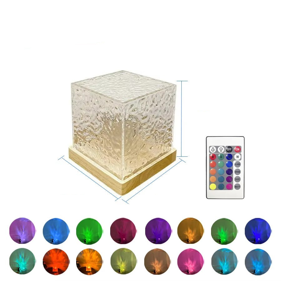 Luxury Rotating Water Wave Projector Light, 16-Color LED Crystal Flame Lamp, Dynamic Night Light for Bedroom, Living Room,