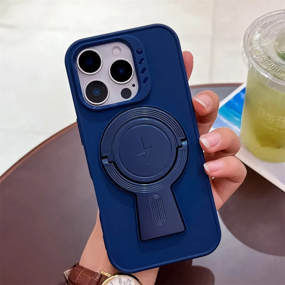 Luxury Apple iPhone Case, MagSafe Compatible, Camera Lens & Screen Protection, Ultra Thin, Shockproof, Magnetic Full All Around Cover – Invisible Folding Bracket Silicone Case with Soft Touch Finish