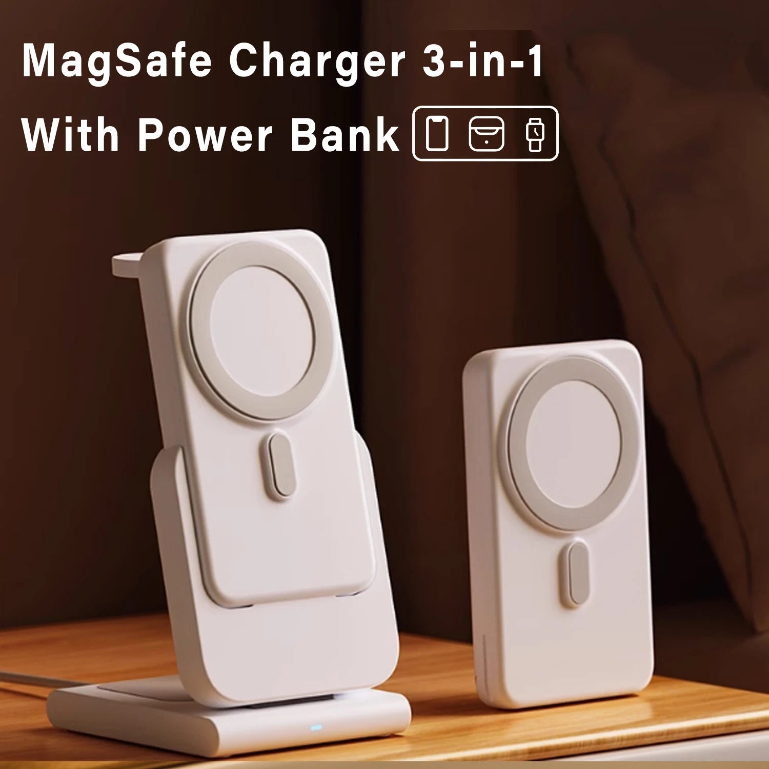 Premium 3-in-1 Magnetic Wireless Charging Station & Portable Power Bank – Fast Charger for iPhone, Apple Watch & AirPods with Detachable Design
