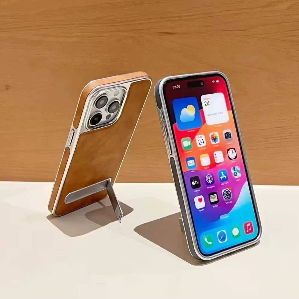 High-End Apple iPhone Case, MagSafe Compatible, Camera Lens & Screen Protection, Ultra Thin, Shockproof, Magnetic Full All Around Cover – Business Plating Leather Case with Kickstand, Wrist Strap & Hand Chain