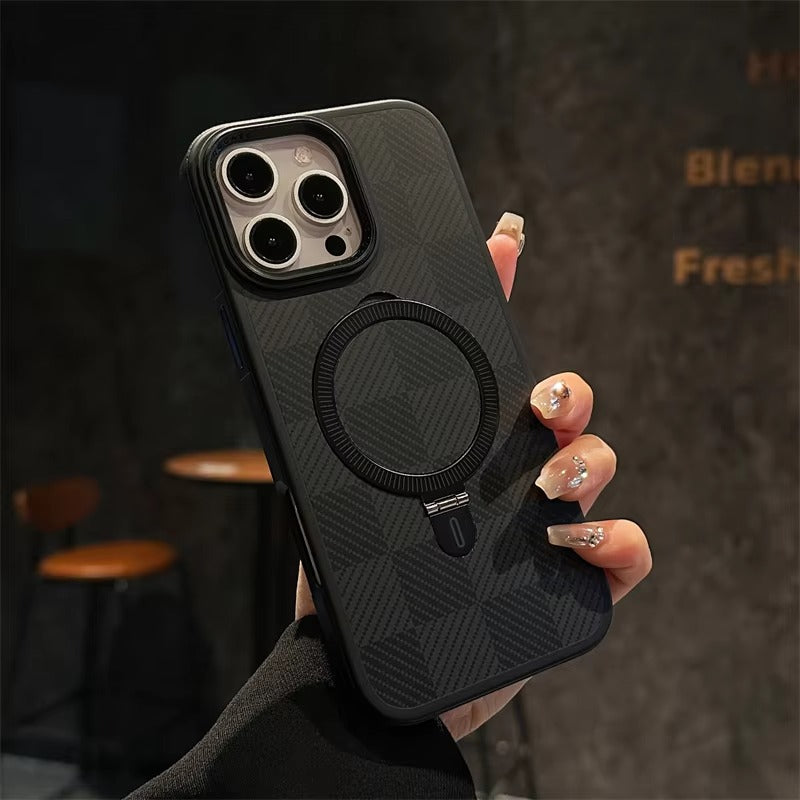 Premium Apple iPhone Case, MagSafe Compatible, Camera Lens & Screen Protection, Ultra Thin, Shockproof, Magnetic Full All Around Cover – Kevlar Carbon Fiber Texture Case with Magnetic Holder & Shockproof Back Design