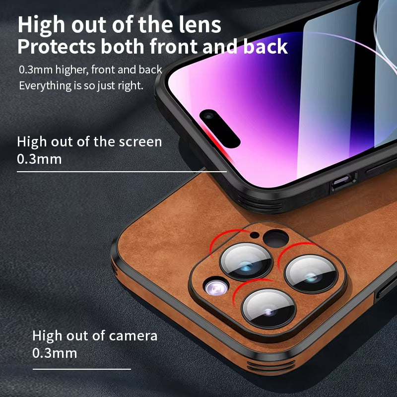 Shockproof Magnetic Leather Apple iPhone Case, MagSafe Compatible, Full Lens and Screen Protection, Slim Bumper Grip Cover