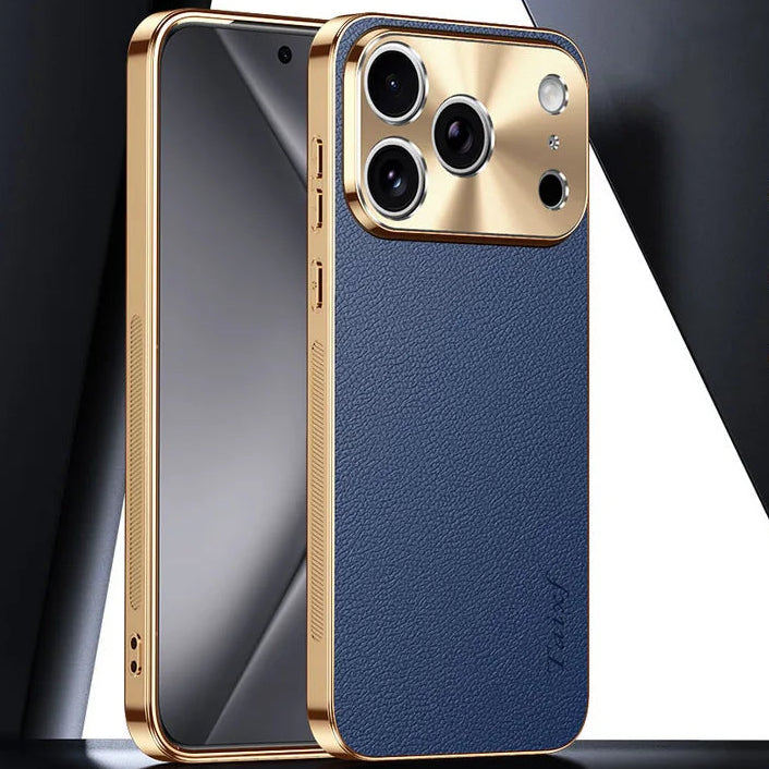 Luxury iPhone Case MagSafe Compatible Protective Cover with Camera Lens Protection Shockproof Full Protection Electroplated Frame Lychee Texture Leather Back