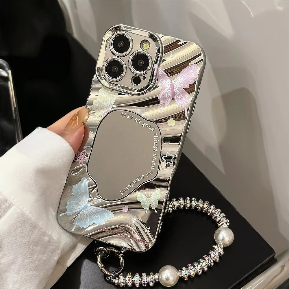Luxury Apple iPhone Case, MagSafe Compatible, Camera Lens and Screen Protection, Ultra Thin, Shockproof, Magnetic, Full All Around Protection, Butterfly Mirror Bracelet Cover