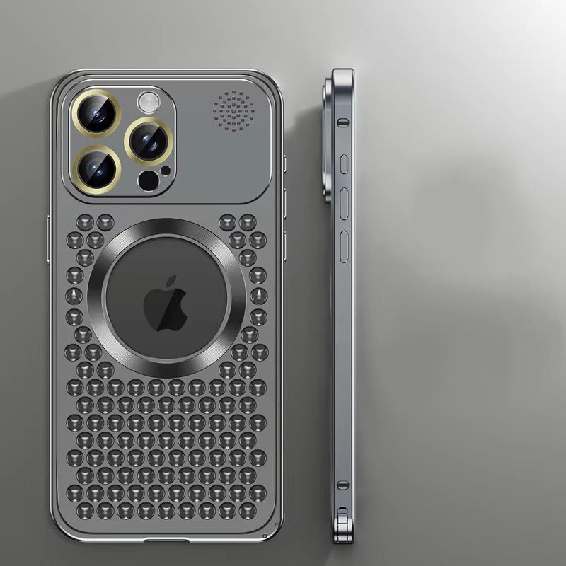 High Quality Apple iPhone Case, MagSafe Compatible, Camera Lens & Screen Protection, Ultra Thin, Shockproof, Magnetic Full All Around Cover – Metal Heat Dissipation Case with Magnetic Aluminum Back for Enhanced Cooling