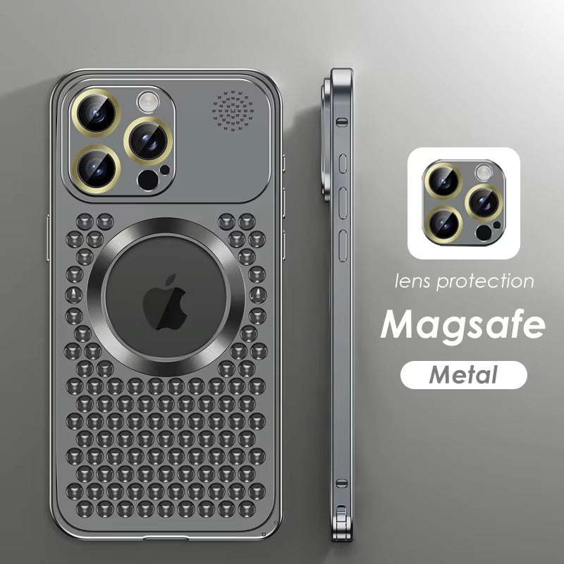 High Quality Apple iPhone Case, MagSafe Compatible, Camera Lens & Screen Protection, Ultra Thin, Shockproof, Magnetic Full All Around Cover – Metal Heat Dissipation Case with Magnetic Aluminum Back for Enhanced Cooling