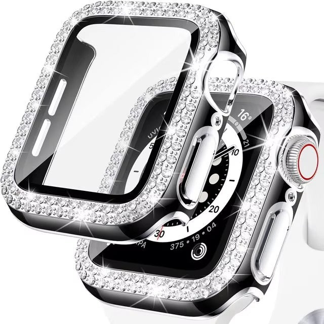Luxury, Bling Diamond Case with Glass Screen Protector for Apple Watch – for 38mm, 40mm, 41mm, 42mm, 44mm, 45mm