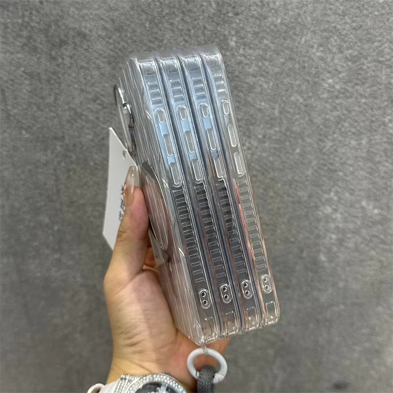 Luxury Apple iPhone Case, MagSafe Compatible, Camera Lens & Screen Protection, Ultra Thin, Shockproof, Magnetic Full All Around Cover – Laser Aurora Raindrop Acrylic Case with Wrist Strap & Wireless Charging