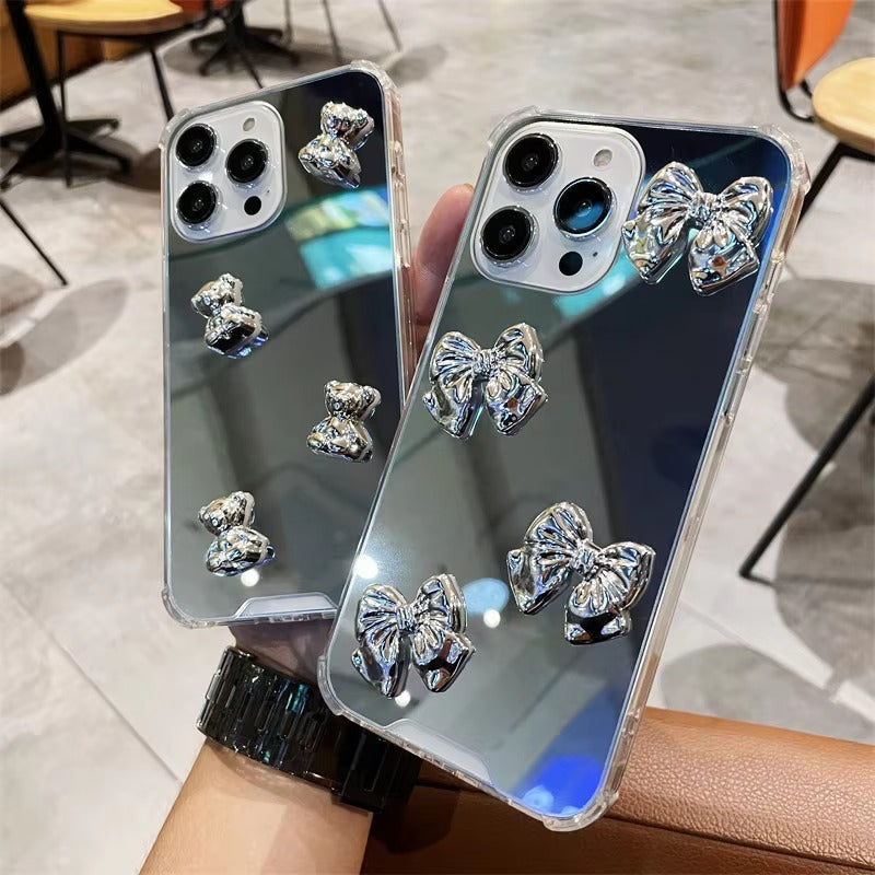 Luxury Apple iPhone Case, MagSafe Compatible, Camera Lens and Screen Protection, Ultra Thin, Shockproof, Magnetic, Full All Around Protection, Bow Heart Mirror Cover