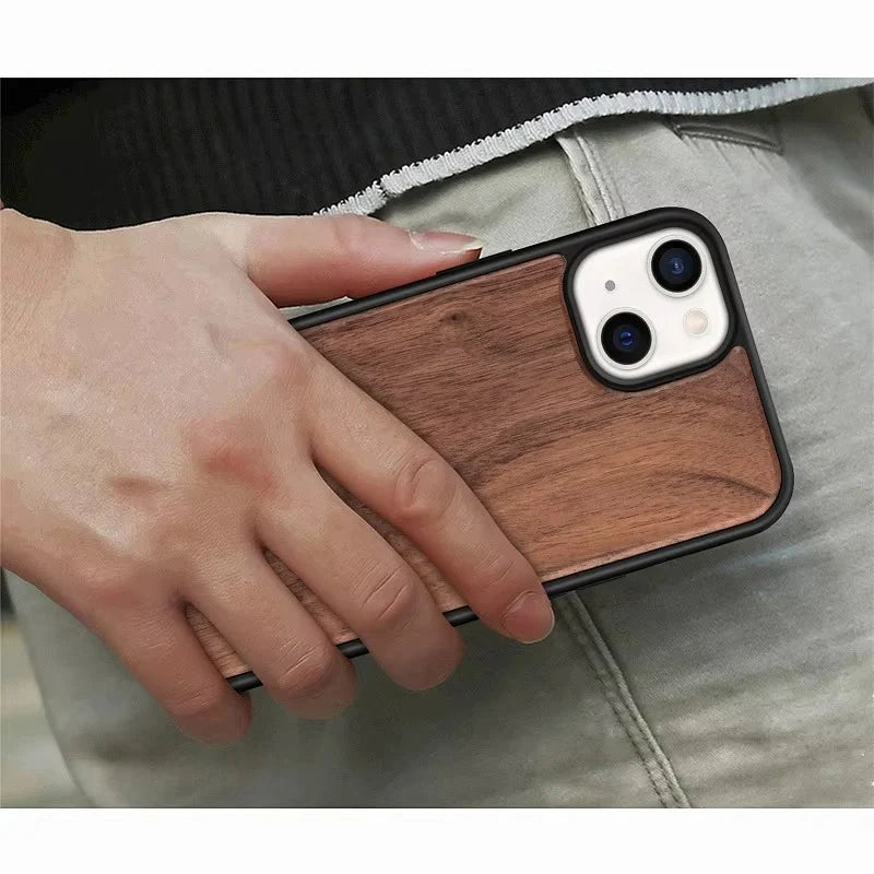 Luxury Wood Apple iPhone Case, MagSafe Compatible, Ultra Thin Magnetic with Bamboo Texture, Hard Shell and Camera Lens Guard