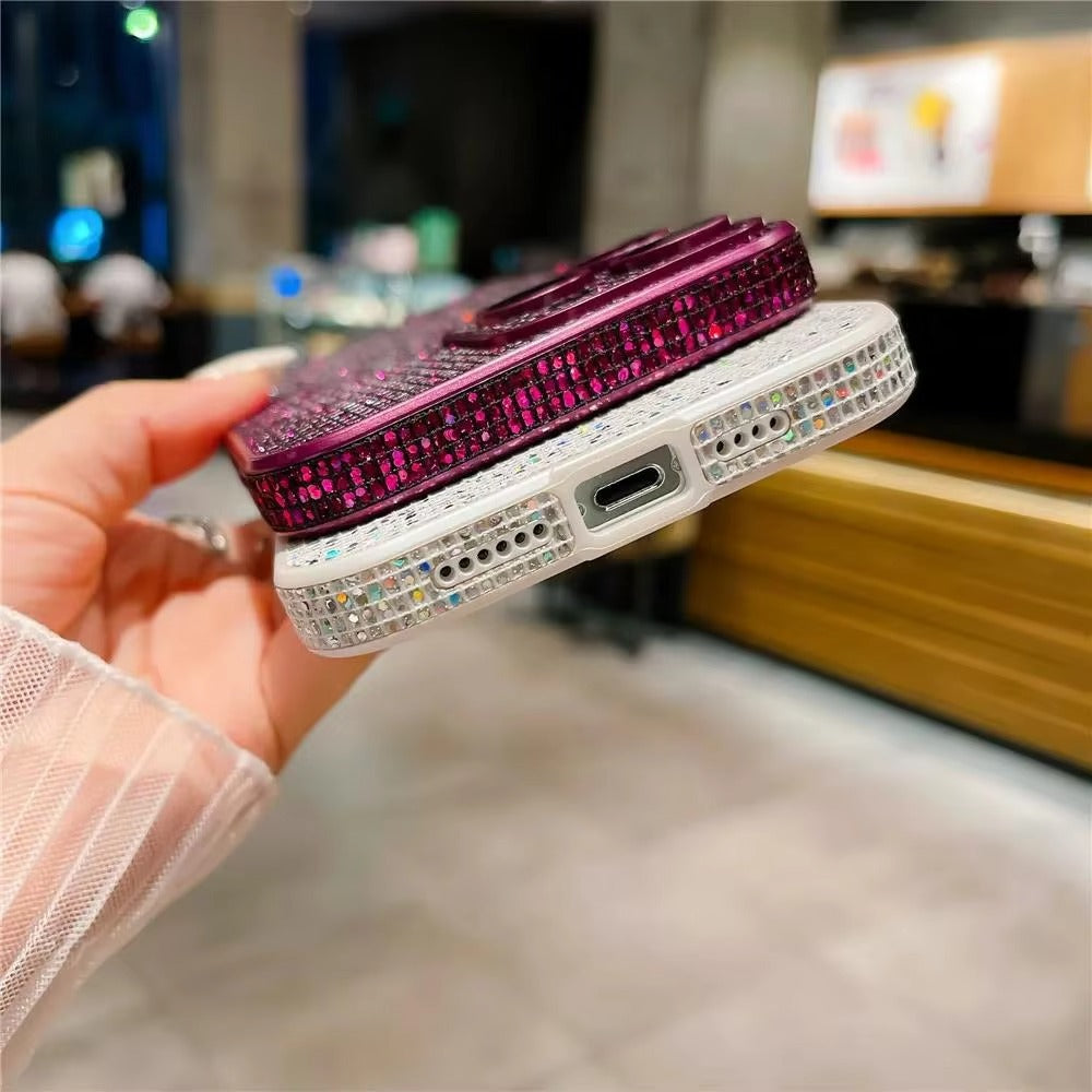 Luxury Apple iPhone Case, MagSafe Compatible, Camera Lens & Screen Protection, Ultra Thin, Shockproof, Magnetic Full All Around Cover – Glitter Diamond Rhinestone Case with Lens Guard for Stylish Bling Protection