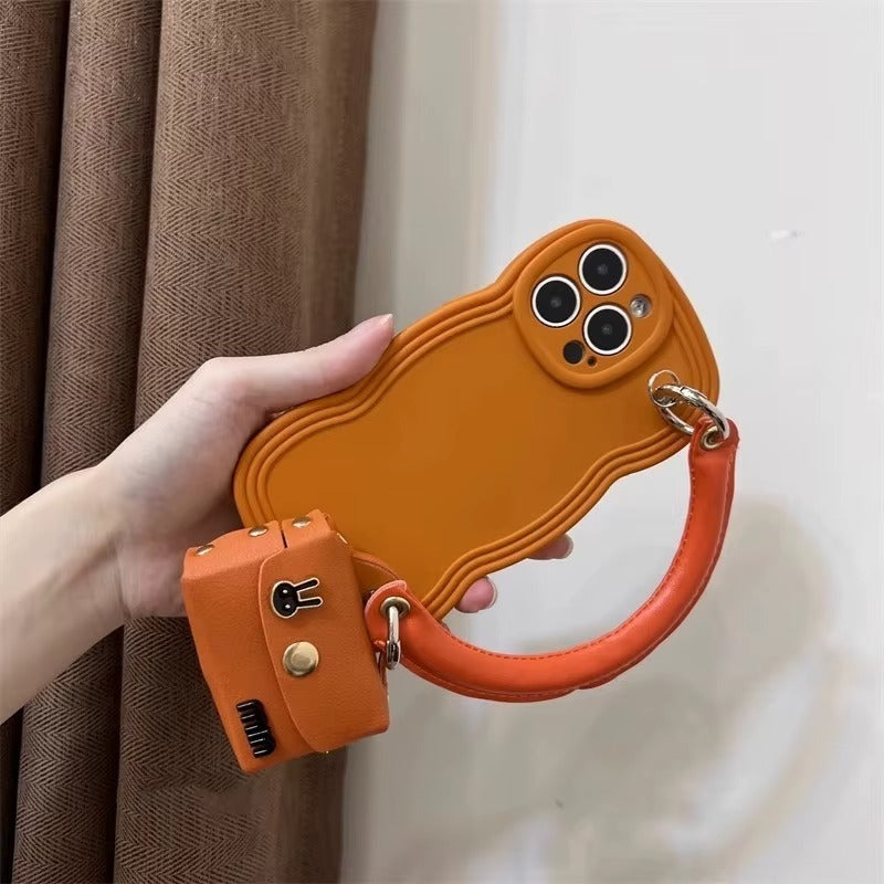 High Quality Apple iPhone Case, MagSafe Compatible, Camera Lens & Screen Protection, Ultra Thin, Shockproof, Magnetic Full All Around Cover – Rabbit-Inspired Portable Case with Headphone Pouch in Orange & Rose Red