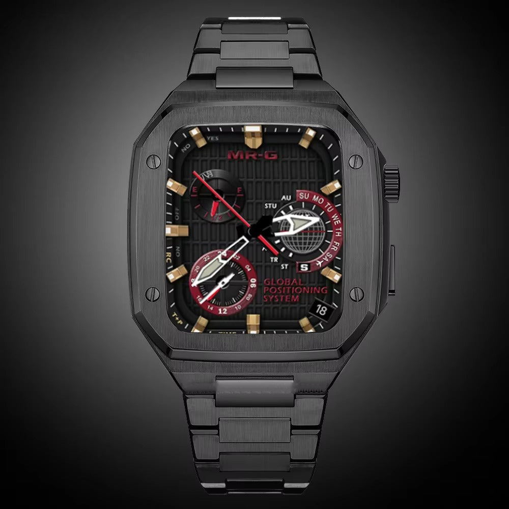 Luxury Metal Mod Kit for Smartwatch – Bezel Frame, Strap, and Case Set for 44mm to 45mm Watches, Premium Custom Accessories