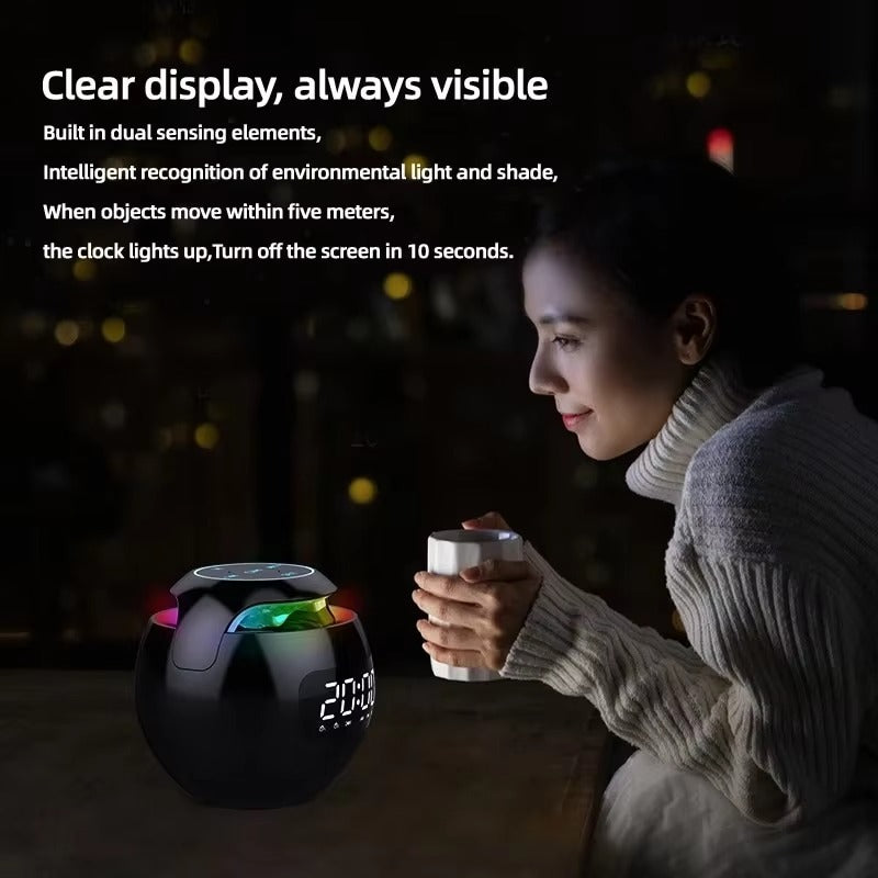 High Quality Bluetooth Alarm Clock Speaker with Colorful LED Light – Mini Portable Wireless Speaker, Dual Alarms, TF Card, FM Radio, 18H Playtime, USB Rechargeable