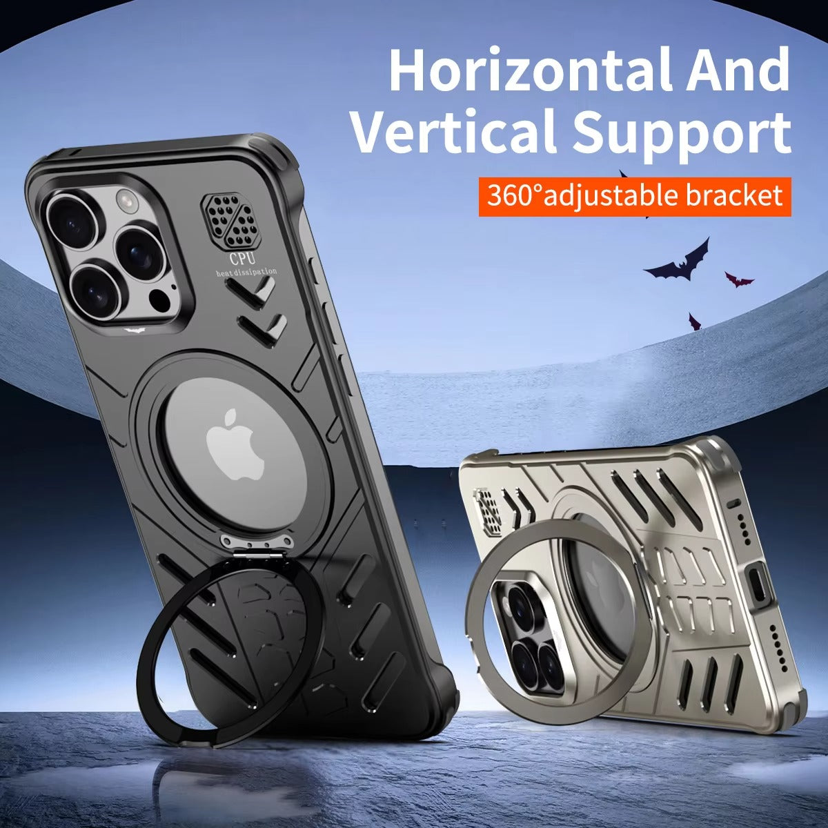 Luxury Apple iPhone Case, MagSafe Compatible, Camera Lens & Screen Protection, Ultra Thin, Shockproof, Magnetic Full All Around Cover – Hollow Aluminum Alloy Case with Magnetic Metal Holder, Stand & Heat Dissipation Design