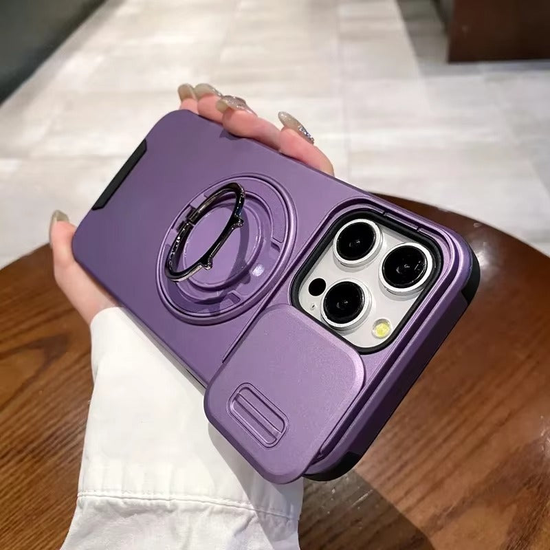 High Quality Apple iPhone Case MagSafe Compatible, Camera Lens & Screen Protection Cover with Slide Lens & Armor Bracket