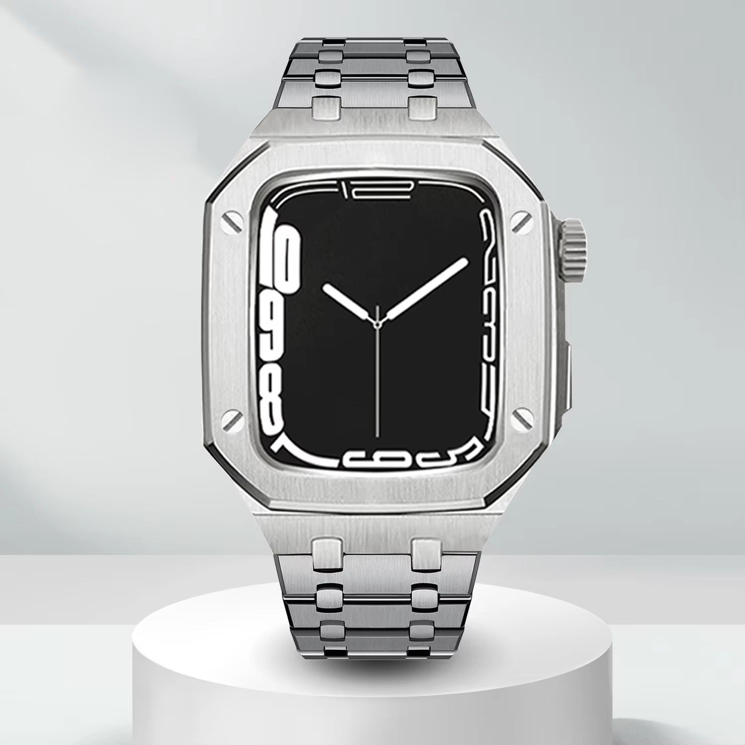 Luxury Metal Mod Kit for Smartwatch – Bezel Frame, Strap, and Case Set for 44mm to 45mm Watches, Premium Custom Accessories