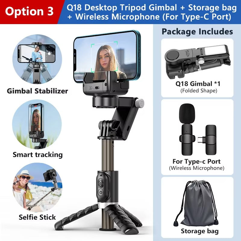 Premium, 360° Rotation, Gimbal Stabilizer, Selfie Stick – Tripod, Auto-Tracking, with Apple iPhone, and Smartphones