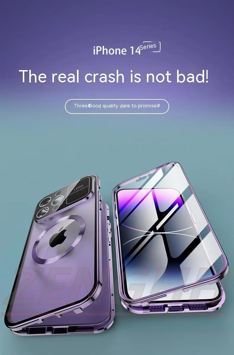 High Quality Apple iPhone Case MagSafe Compatible, Camera Lens & Screen Protection, Cover with Double Glass Window Design