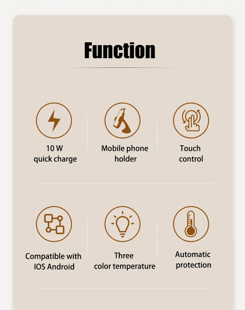 Multifunction 3 in 1 Wireless Charging Station – 10W Fast Charger Pad with LED Desk Lamp, Touch Night Light and Adjustable Stand for iPhone and Samsung
