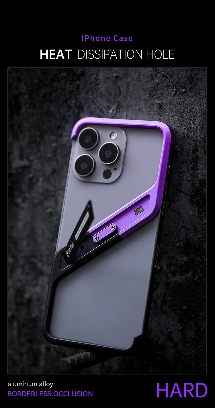 Premium Apple iPhone Case, MagSafe Compatible, Camera Lens & Screen Protection, Ultra Thin, Shockproof, Magnetic Full All Around Cover – Rimless Aluminum S-Type Case with Invisible Stand & Heat Dissipation Shell