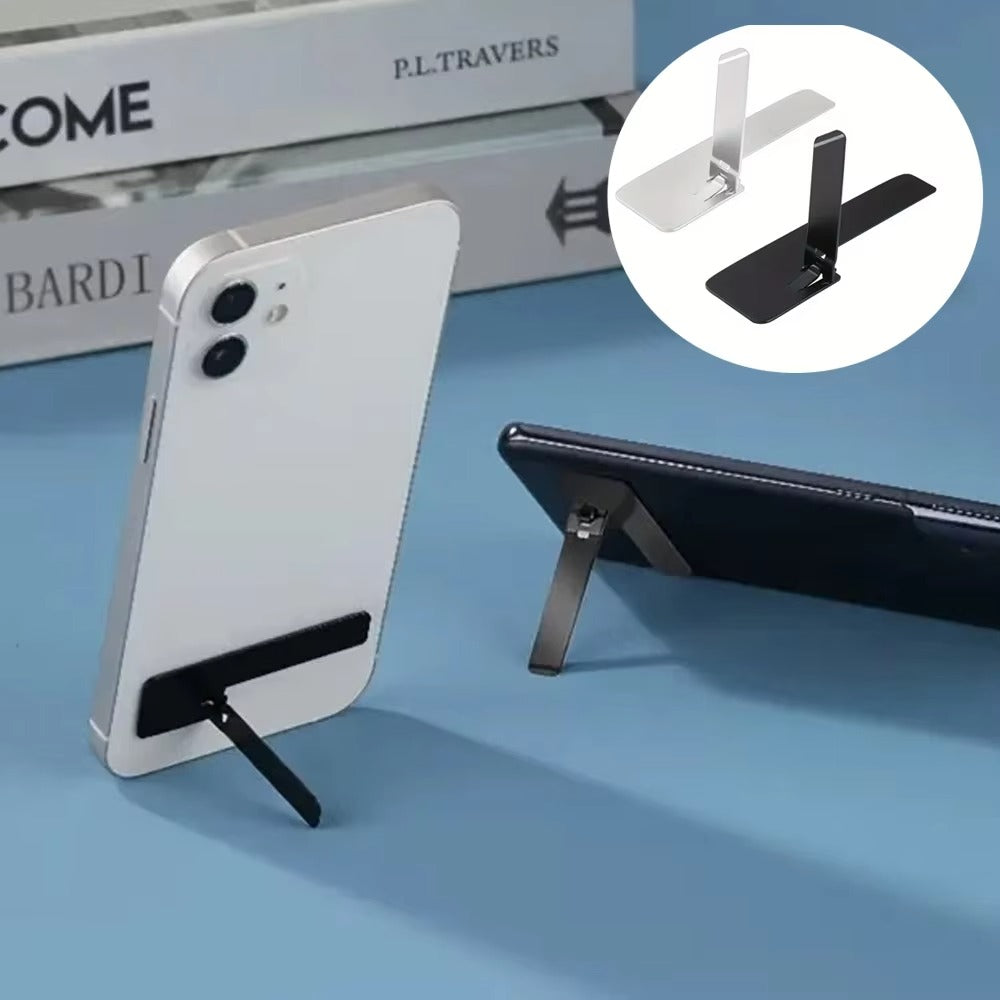 Premium Ultra-Thin Phone Holder Stand – 2PC Invisible Foldable Bracket, 0.6mm Stainless Steel Grip Mount, Dual-Angle Desktop Support for Smartphones