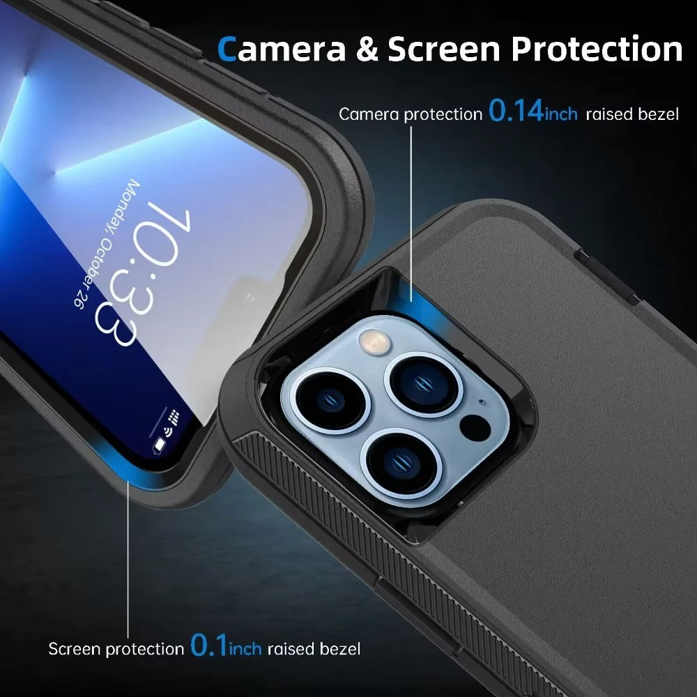 High Quality Apple iPhone Case, MagSafe Compatible, Camera Lens & Screen Protection, Ultra Thin, Shockproof, Magnetic Full All Around Cover – 3-in-1 Rugged Armor Case with Belt Clip & Dual-Layer PC+TPU Protection