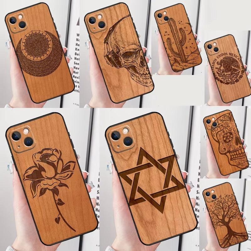 Luxury Apple iPhone Case, MagSafe Compatible, Camera Lens Protection, Screen Protection, Artistic Wood Cover