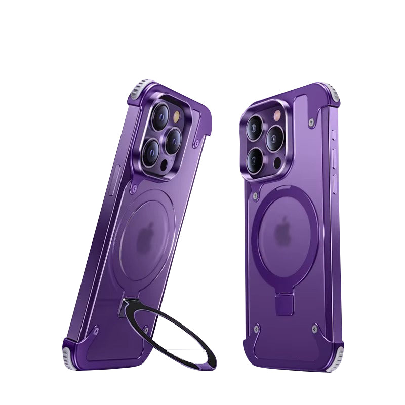 Luxury Edgeless Apple iPhone Case, MagSafe Compatible, Ultra Thin Magnetic Metal Frame and Aluminum Kickstand