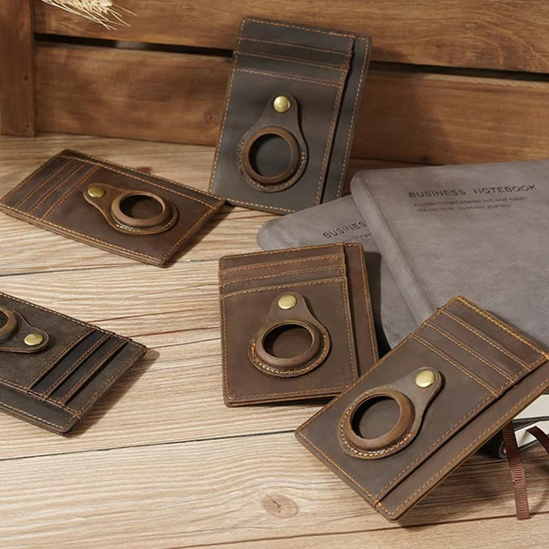 Premium Leather Airtag Wallet – Slim Anti-Lost Card Holder with GPS Tracker Slot, RFID Blocking, Scratch-Resistant Case for Men & Women