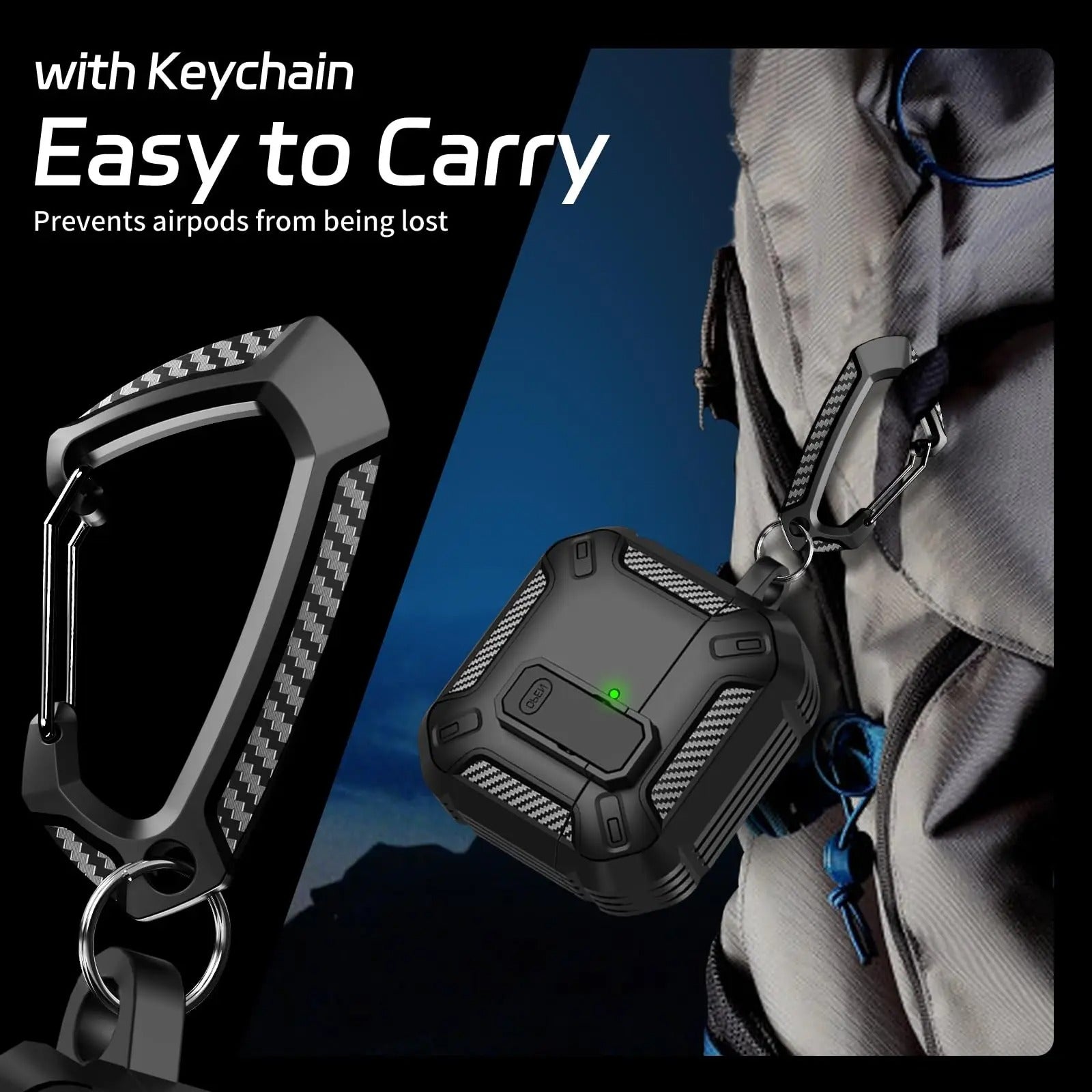 Premium Carbon Fiber AirPods Case Cover – Shockproof TPU Hard Shell with Secure Lock, Keychain, Wireless Charging Compatible for AirPods Pro 2, 3, 2, 1 & 4