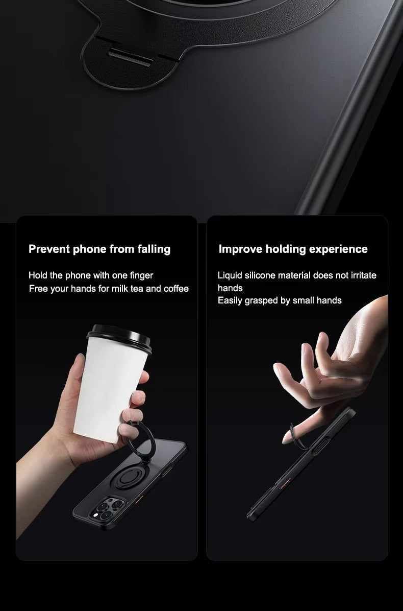Luxury Apple iPhone Case MagSafe Compatible, Camera Lens & Screen Protection, Cover with 360° Ring Stand & Frosted Finish