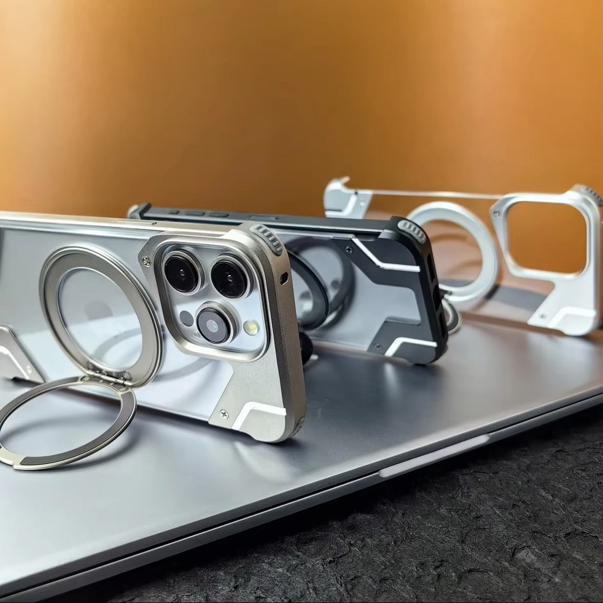 Luxury Apple iPhone Case, MagSafe Compatible, Camera Lens & Screen Protection, Ultra Thin, Shockproof, Magnetic Full All Around Cover – 360° Aluminum Alloy Rimless Case with Transparent PC & Built-In Bracket