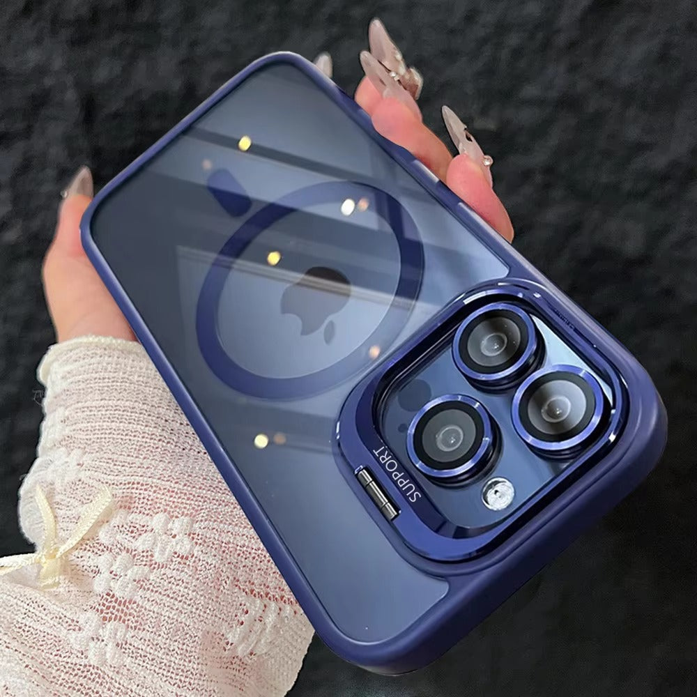 Premium Apple iPhone Case MagSafe Compatible, Camera Lens & Screen Protection, Cover with Transparent Stand & Lens Film