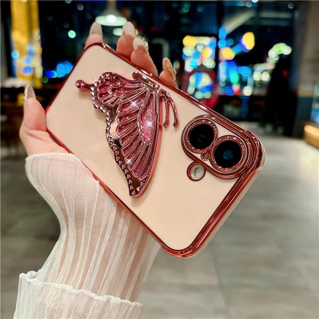Luxury Apple iPhone Case, MagSafe Compatible, Camera Lens and Screen Protection, Ultra Thin, Shockproof, Magnetic, Full All Around Protection, Butterfly Stand Cover